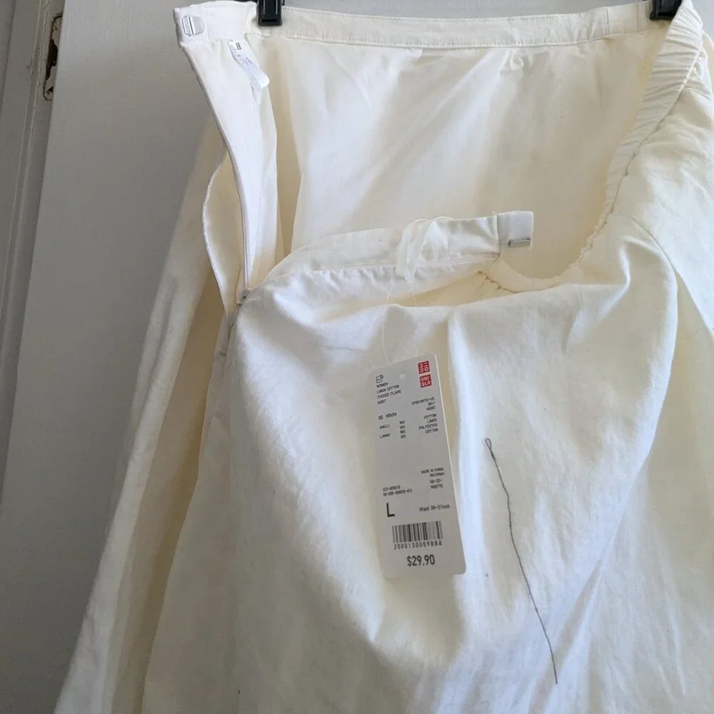 BNWT UNIQLO White Cotton Linen Blend Skirt - Picture 3 of 4